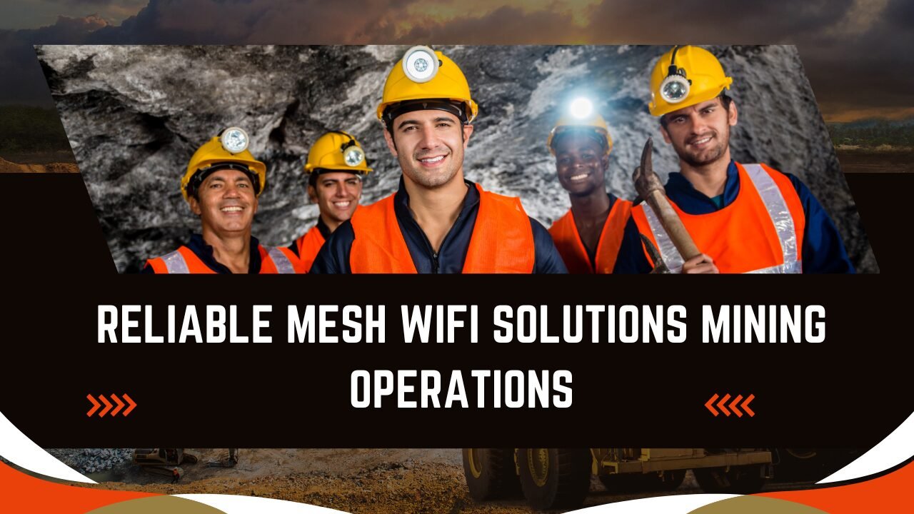 Smart city and mining network diagram showing wireless mesh connectivity across multiple nodes