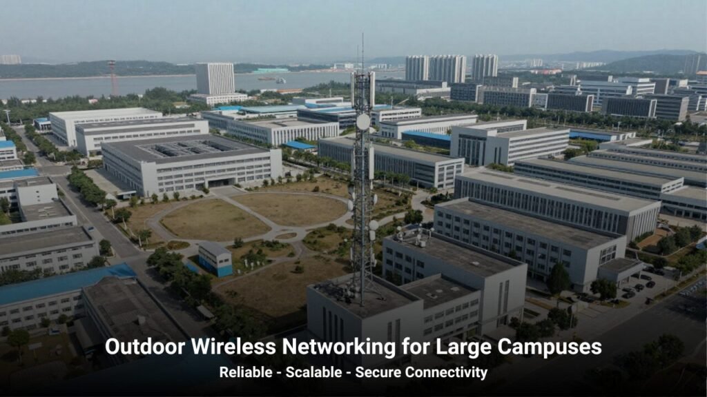 Outdoor wireless mesh network providing seamless connectivity across a large enterprise campus using the best mesh Wi-Fi system