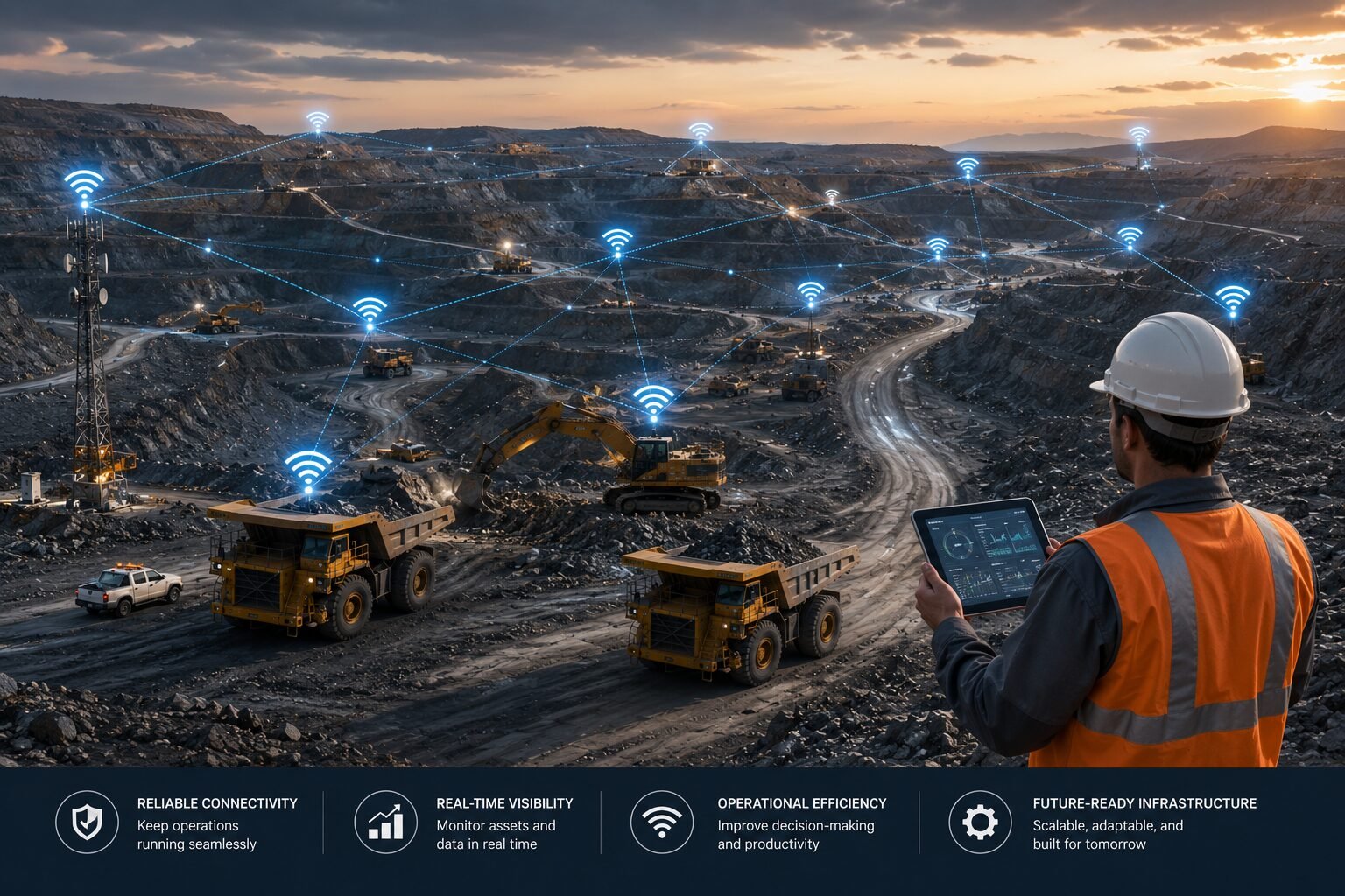 Mesh WiFi for mine operations connecting mining equipment across an open-pit mine